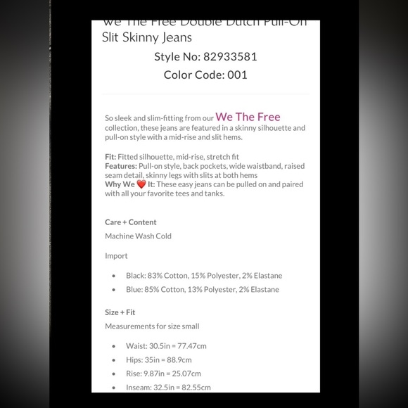 NWT WE THE FREE FREE DOUBLE DUTCH PEOPLE PULL ON JEANS - Picture 7 of 7